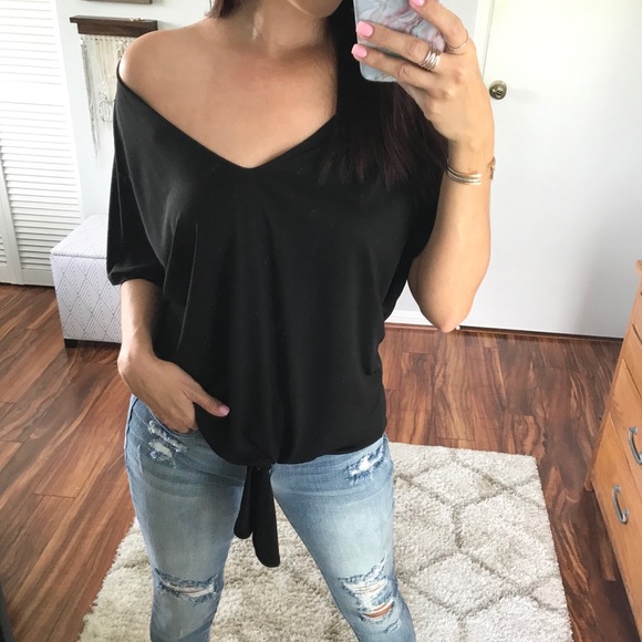 LAST 1 | MILA Modal Front Tie Blouse | Black - Picture 2 of 4